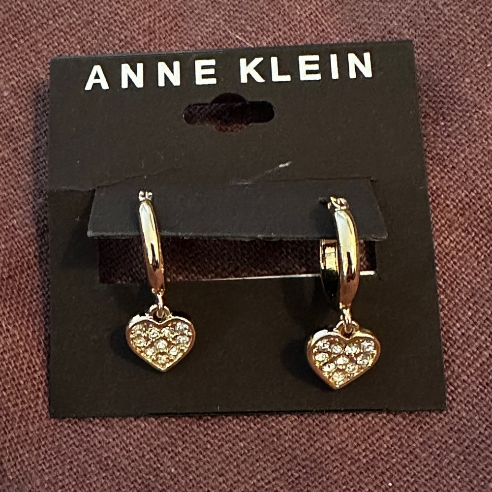 Anne Klein Gold-Tone Pavé Heart Charm 
Hoop Earrings